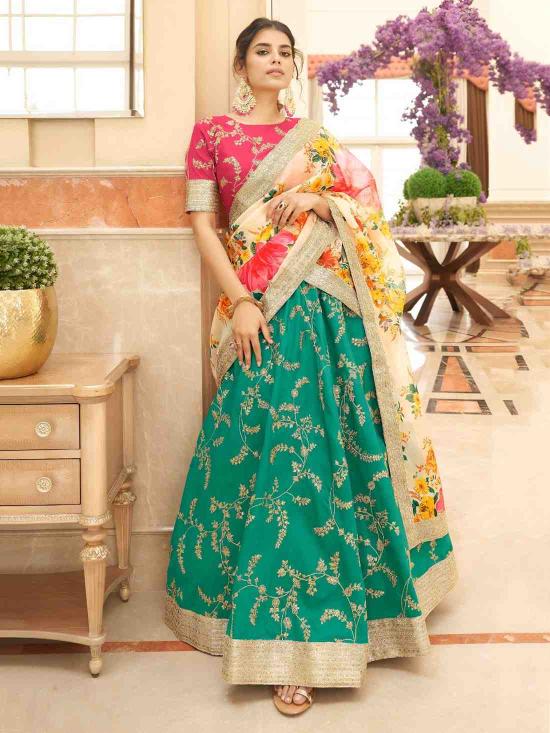 Zeel Cultural vol 2 Art Silk Rani Pink Green Wholesale lehenga choli suppliers in Gujarat